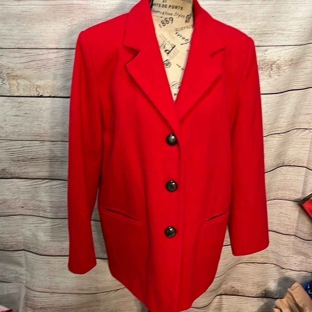 Vintage Harve Benard Red Blazer Wool Cashmere Blend Size 10 Pockets
